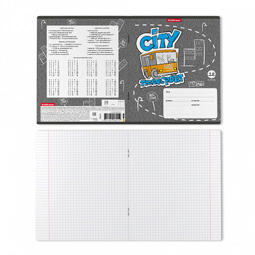 Цена за 10 шт. Тетрадь школьная ученическая ErichKrause City Transport, 18 листов, клетка (в плёнке по 10 шт.)_MIX-PACK  фото 8
