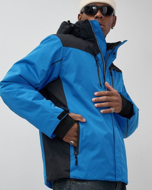 Горнолыжная куртка мужская зимняя голубого цвета 7611Gl