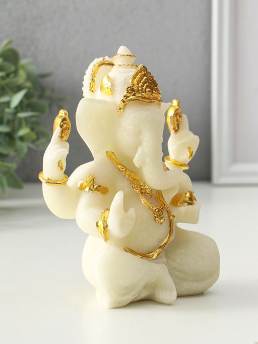 Фигурка песчаник «Ганеша - мудрость и благополучие», белый с золотом, 8×13×18.5 см