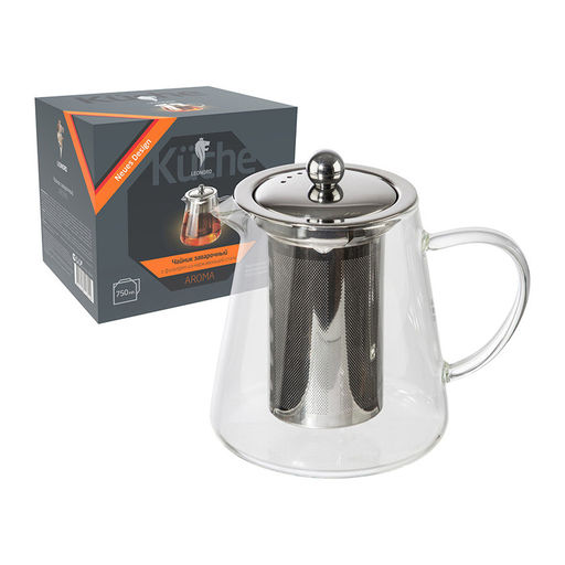Чайник заварочный 750мл AROMA из боросиликатного стекла, нерж.сталь арт. 008247