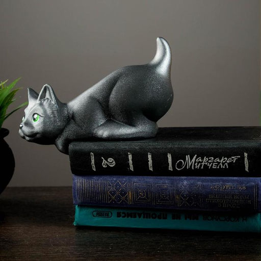 Фигура керамика «Кот Нырок», чёрно-серебряный, 11×9×18 см