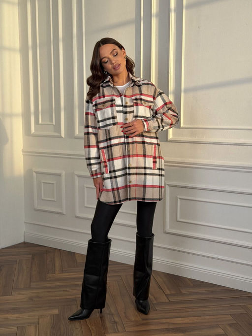 Рубашка DilanaVIP 2127 бежевая клетка