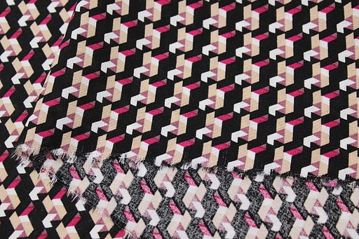 Штапель Стильная графика на черном, ш.1.45м, вискоза-100%, 90гр/м.кв - Купава фото 2