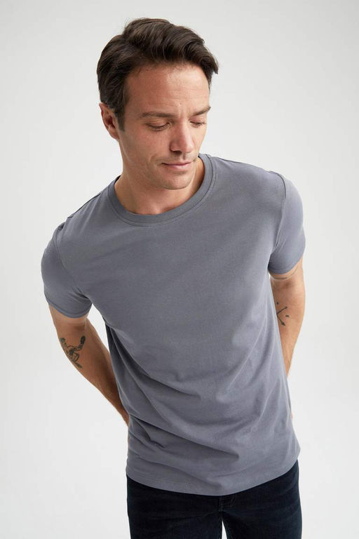 Базовая футболка стандартного кроя с круглым вырезом и короткими рукавами - Defacto фото 6