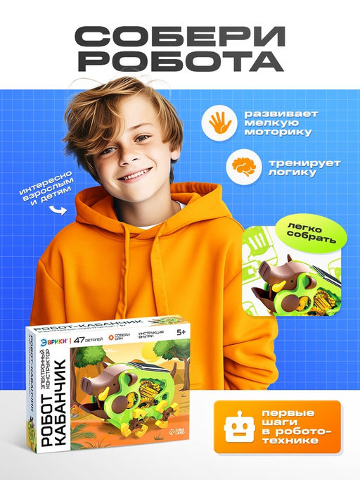 Робот Кабанчик Эврики, электронный конструктор, на батарейках  фото 9