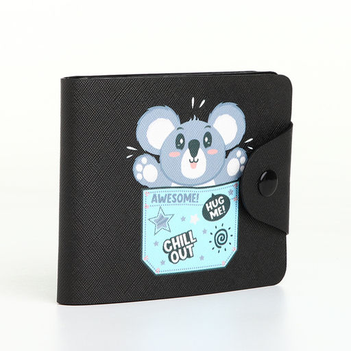 Кошелёк детский «Коала», маленький, на кнопке, чёрный