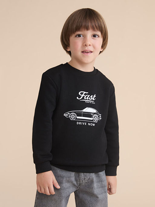 Araba Bask?l? Erkek ?ocuk Sweatshirt 2li
