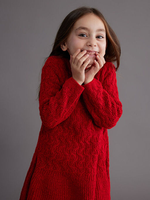 Bisiklet Yaka K?z ?ocuk Triko Elbise