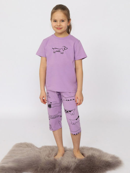 CRB wear/CSJG 50173-45 Пижама для девочки (футболка, бриджи),лаванда/Ex.Cherubino  фото 3