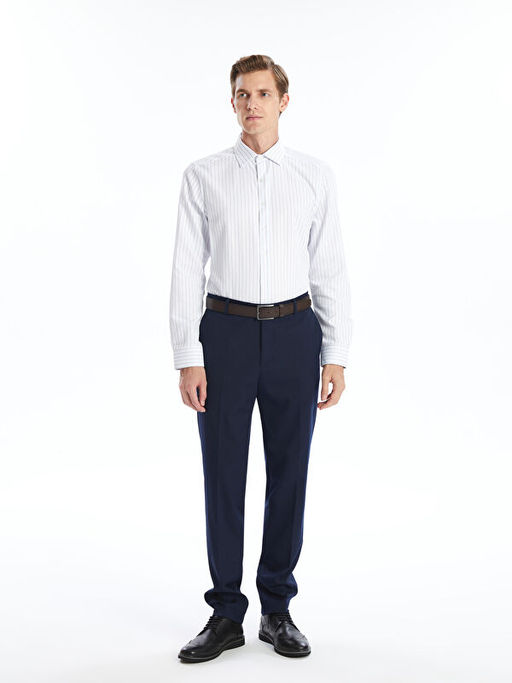 Slim Fit Uzun Kollu ?izgili Gabardin Erkek G?mlek