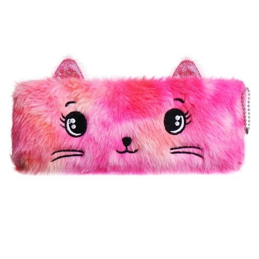 Пенал школьный меховой на молнии Calligrata «Кошечка», пушистый, с ушками, МИКС