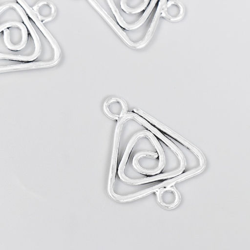 Цена за 6 шт. Коннектор для творчества металл 2 ушка "Завиток - треугольник" серебро 3,2х2,4 см