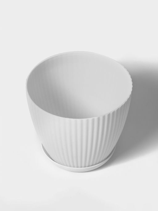 Горшок для цветов с поддоном Ribbed, пластиковый, 15×15×13 см, белый