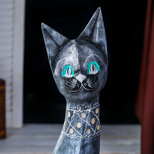 Фигурка декоративная «Кошка металлик с узором», 8×14×50 см, дерево