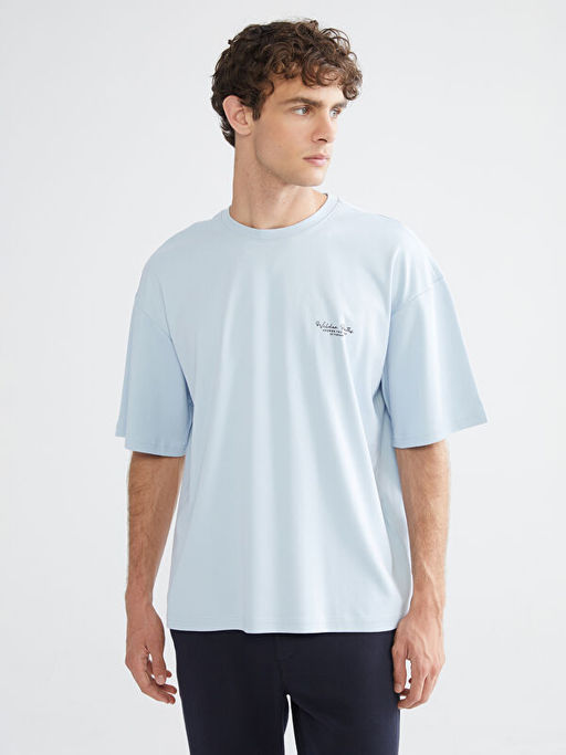 Bisiklet Yaka Bask?l? Penye Erkek Ti??rt