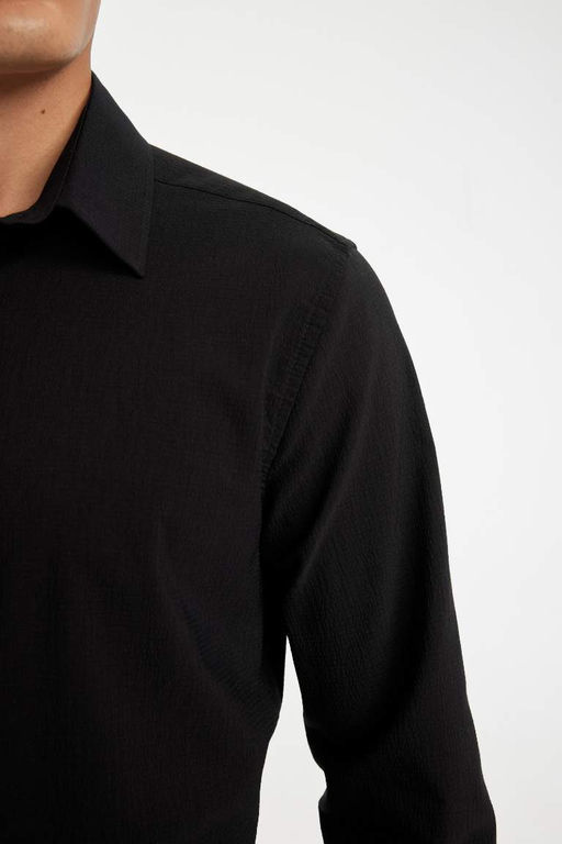 Рубашка с длинными рукавами и жатым воротником поло Modern Fit - Defacto фото 5