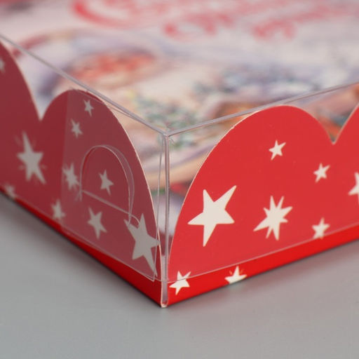 Цена за 5 шт. Коробка для кондитерских изделий с пластиковой крышкой «Сказочного Нового года», 13×13×3 см