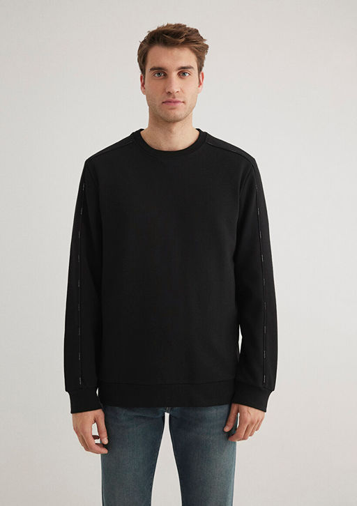 Bisiklet Yaka Siyah Sweatshirt - Mavi фото 3