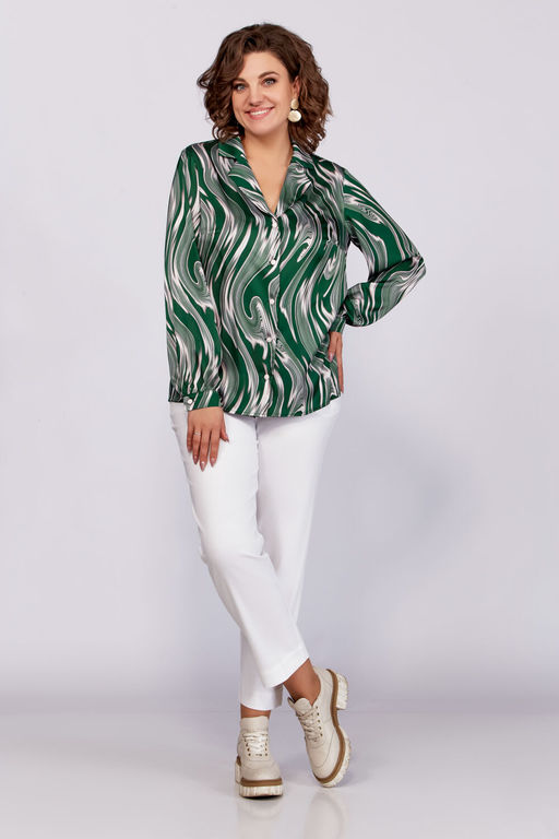 Блуза Swallow 783-Р зеленый+бежевые разводы  фото 6