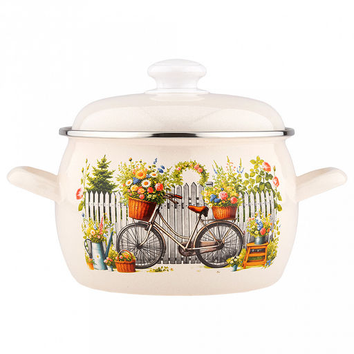 "Романтика" Кастрюля эмалированная 3,5л, форма полусфера, металлическая крышка, нержавеющий ободок (Россия)