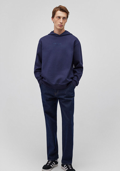 Kapusonlu Lacivert Sweatshirt - Mavi фото 2