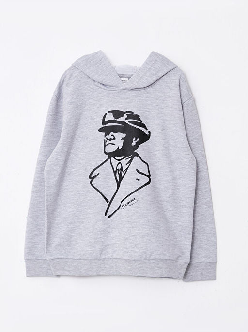 Kap??onlu Bask?l? Uzun Kollu Erkek ?ocuk Sweatshirt