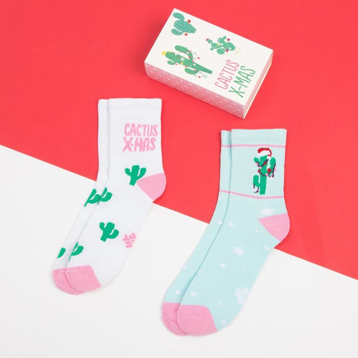 Носки женские новогодние «Кактусы» размер 36-40 (23-25 см), набор 2 пары