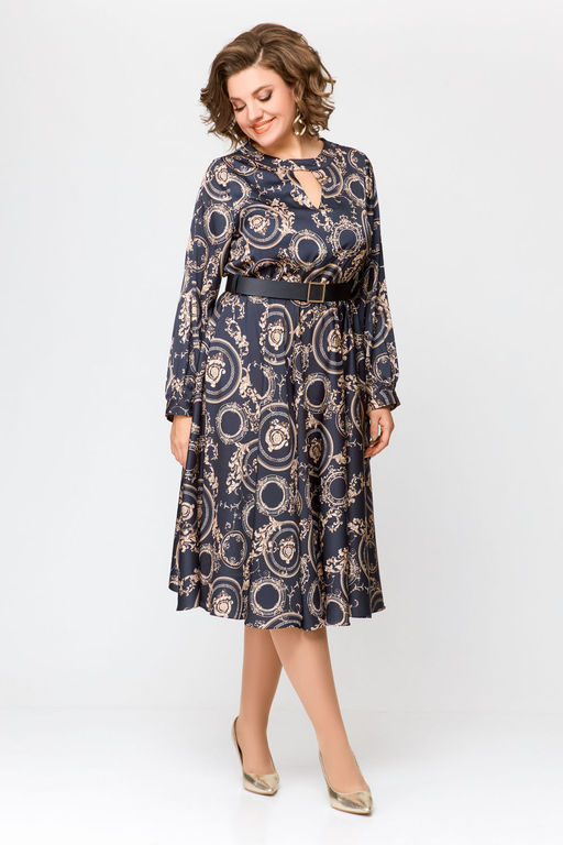 Платье Swallow 707 черный+бежевый принт