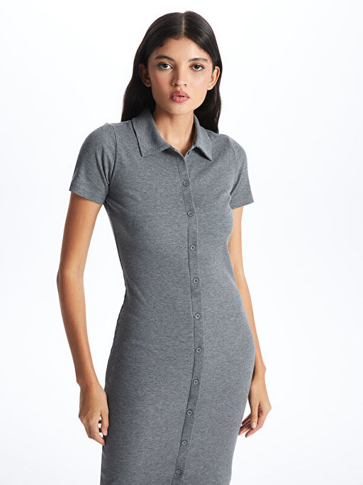 Polo Yaka D?z K?sa Kollu Kad?n Bodycon Elbise