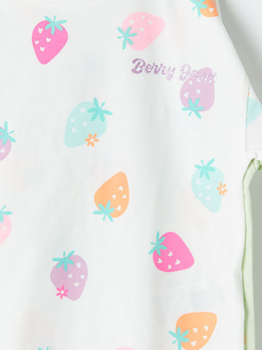 Bisiklet Yaka ?ilek Bask?l? K?z ?ocuk Ti??rt