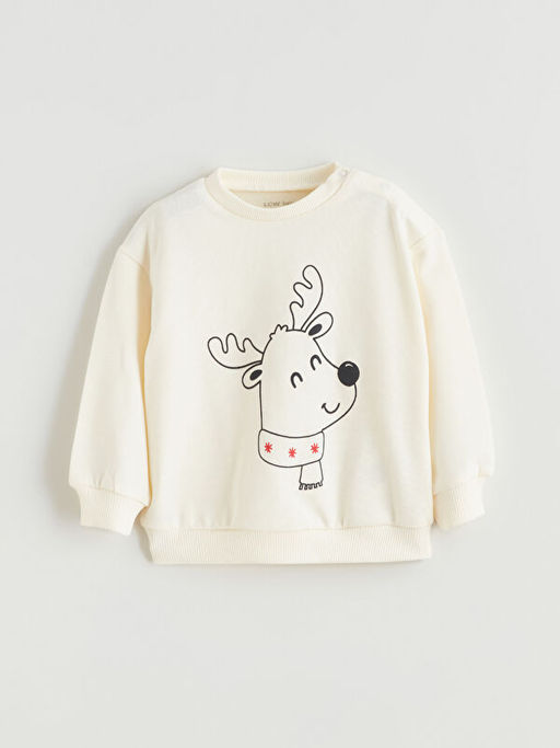 Geyik Bask?l? Erkek Bebek Sweatshirt ve Pantolon