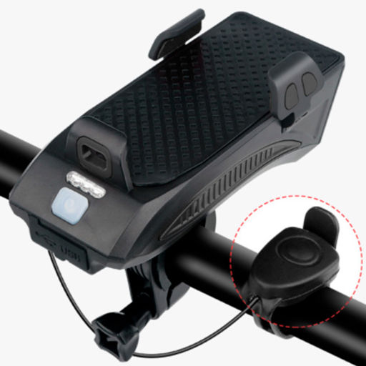 Фонарь передний COMIRON HOLDER ABS, IPX5; 3*T6 LED, 400lm 4800mAh USB индикатор заряда POWER BANK сигнал 130Дб крепление смартфона чёрный /уп 20/80/ - Галеонтрейд фото 5