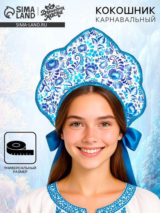Карнавальный кокошник "Русско-народный", гжель