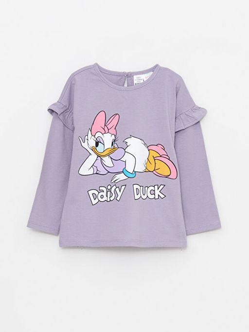 Bisiklet Yaka Uzun Kollu Daisy Duck Bask?l? K?z Bebek Pijama Tak?m - Waikiki фото 2