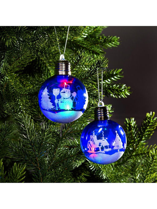 Набор ёлочных шаров «Зимний пейзаж», 2 шт, d=8 см, 1 LED, от батареек, свечение RGB