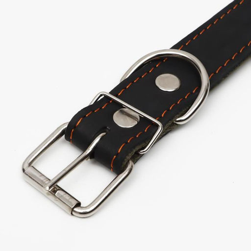 Ошейник комбинированный кожа/брезент, 69 х 3,5 см, ОШ 45-60 см, чёрный - Пижон фото 4