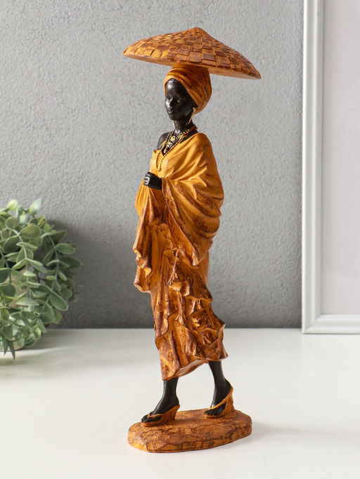 Сувенир полистоун "Африканка в горчичном наряде, в шляпе" 11,5х11,5х33,5 см