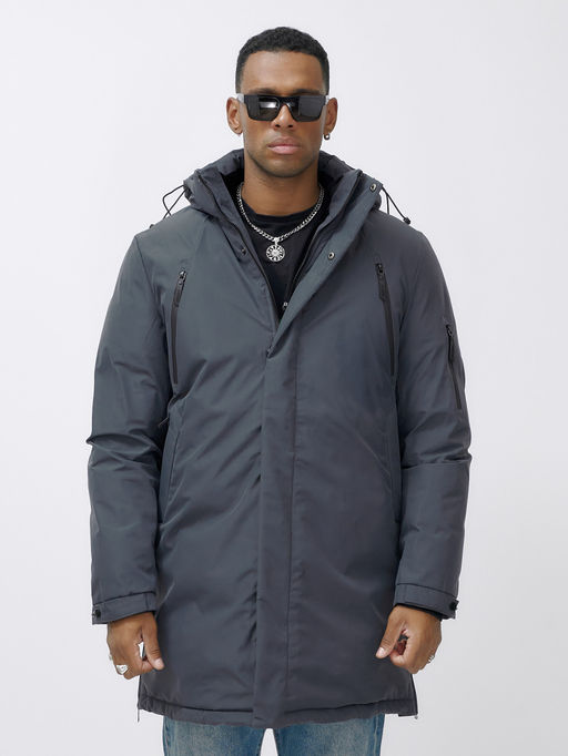 Парка мужская зимняя удлиненная темно-серого цвета 8385TC