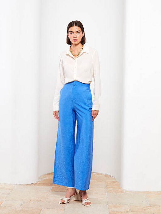 Kad?n Y?ksek Bel Standart Fit D?z Pantolon