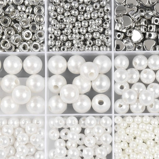 Бусины в шкатулке «Белый перламутр и серебро», 15 делений, 10×17.5×2 см