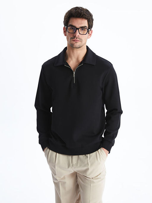 Polo Yaka Uzun Kollu Erkek Sweatshirt
