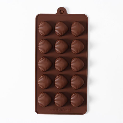 Форма для конфет и шоколада Доляна Ракушки, силикон, 20.5?10.5 см, 15 ячеек (2.7?2.4 см), коричневая  фото 2