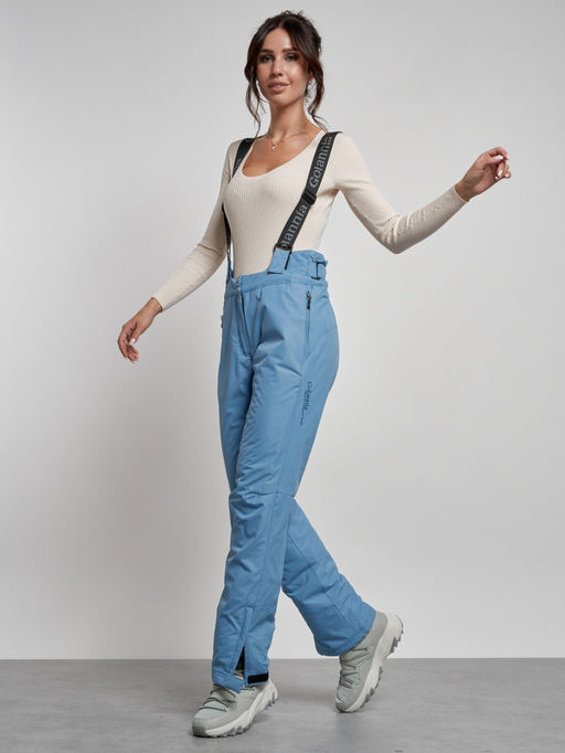 Полукомбинезон утепленный женский зимний горнолыжный голубого цвета 7601Gl - Colannia фото 15