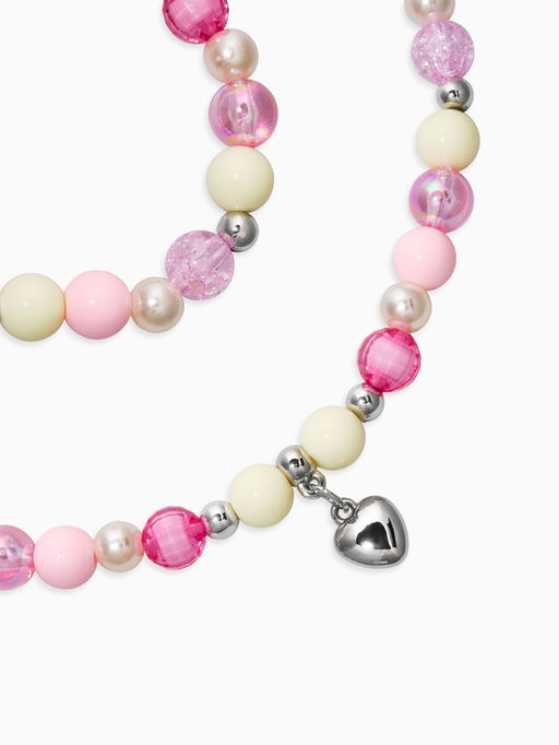 Цена за 2 шт. Набор детский «Выбражулька» 2 предмета: бусы, браслет d=6 см. сердце, фиолетовый в серебре