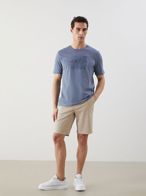 Bisiklet Yaka Bask?l? Penye Erkek Ti??rt