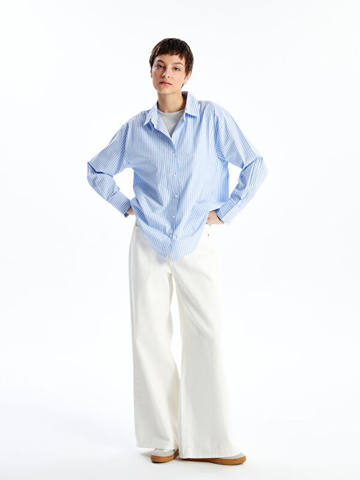 ?izgili Uzun Kollu Oversize Kad?n G?mlek