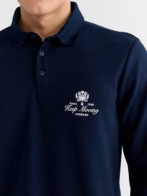 Polo Yaka Bask?l? Erkek Sweatshirt