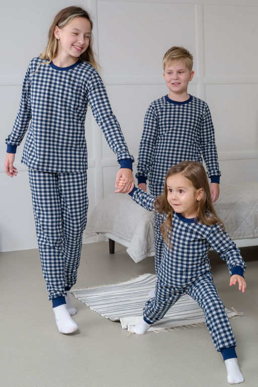 Пижама подростковая из кулирки пенье на манжетах Дрёма клетка синяя - Амадэль фото 14
