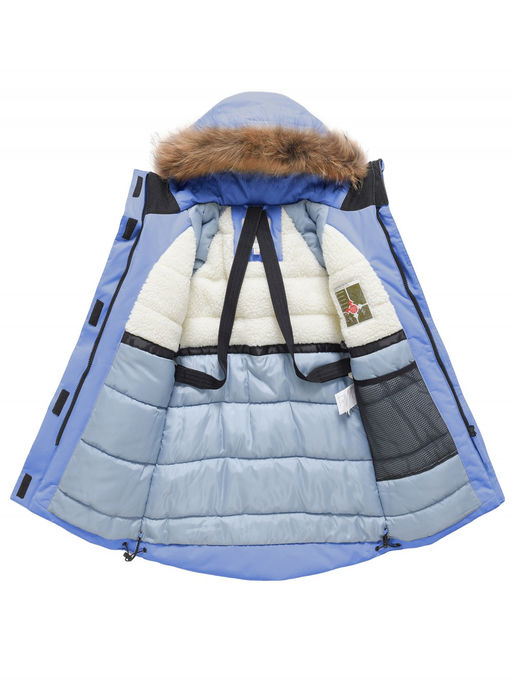 Парка зимняя подростковая для девочки с капюшоном и мехом василькового цвета 9534Vs - Valianly фото 10