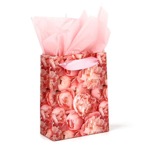 Цена за 2 шт. Пакет ламинированный двухсторонний Пионы, с тишью и открыткой, S, 12?15?5.5